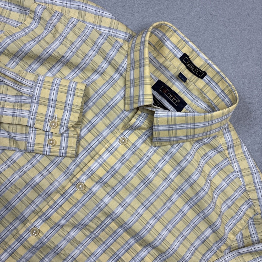 OTTO Relaxed Fit‎ Men's Long Sleeve Yellow Plaid Button Down Shirt 36cm